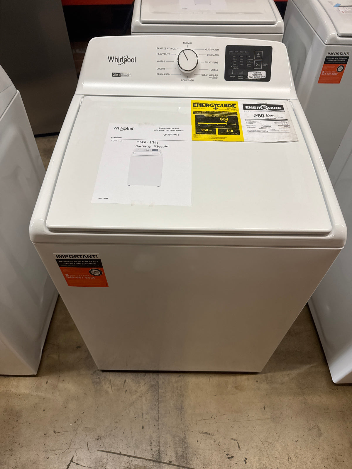 Whirlpool 4.2-4.3cu.ft Top Load Washer Model#WTW4107SW0 Serial#CF2703830 (HD906)