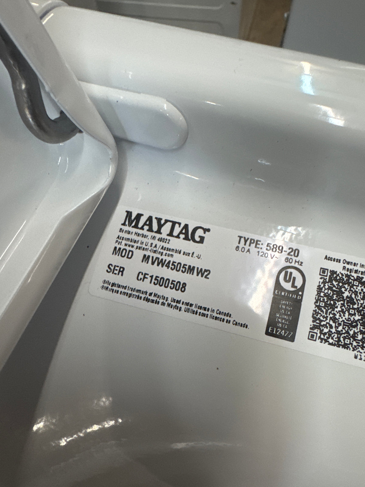 Maytag 4.5cu.ft Top Load Washer Model#MVW4505MW2 Serial#CF1500508 (HD904)