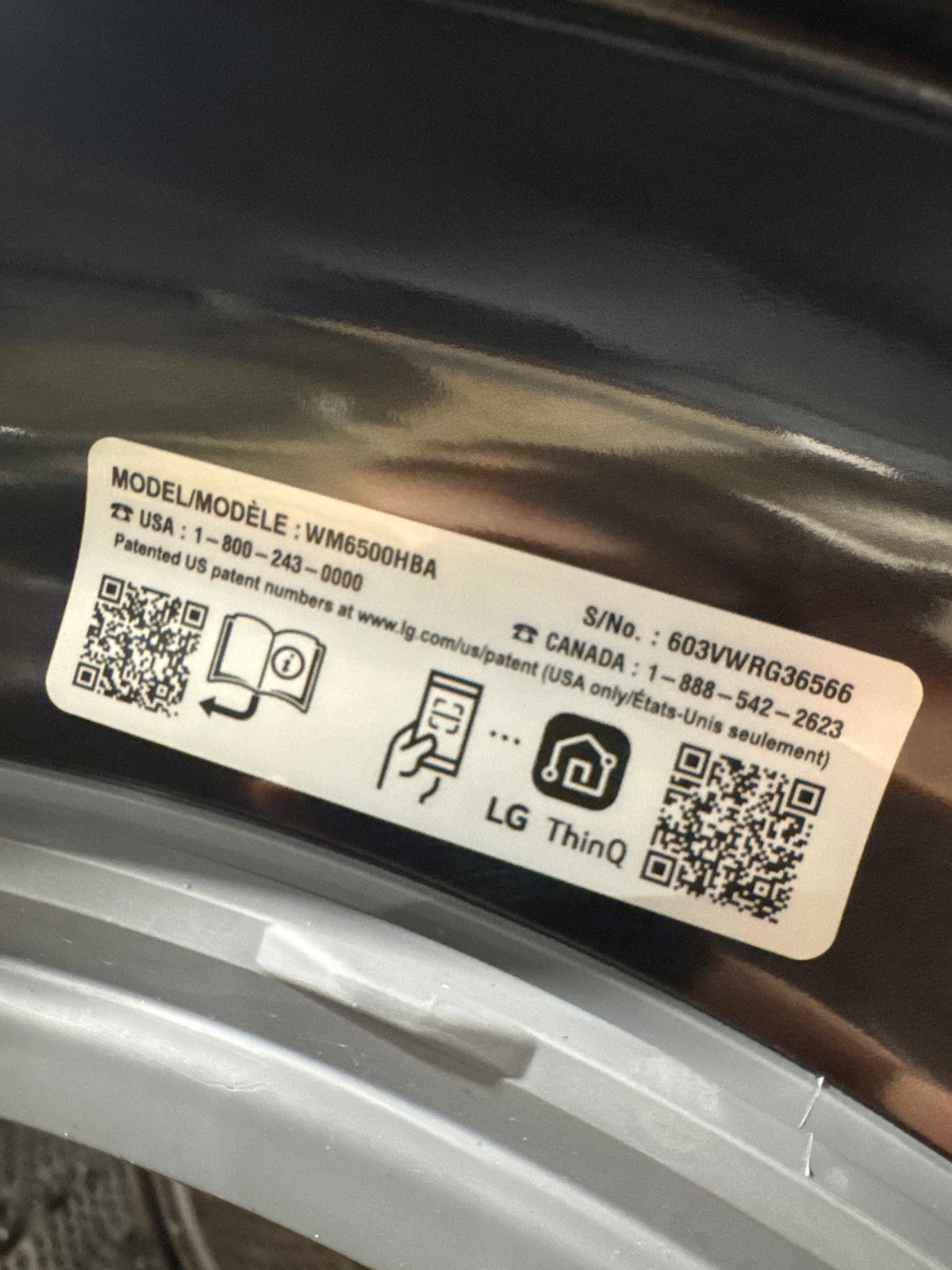 LG 5.0cu.ft Front Load Washer Model#WM6500HBA Serial#603VWRG36566 (91)