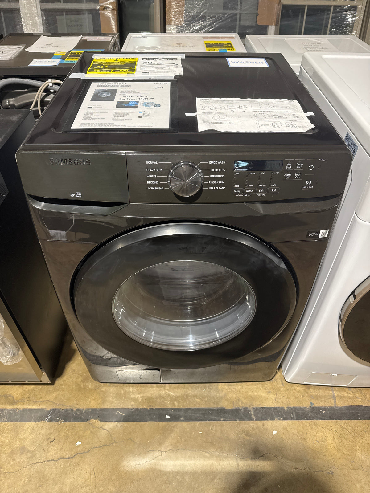 Samsung 4.5cu.ft Front Load Washer Model#WF45T6000AV Serial#01HC57AL603684L (93)