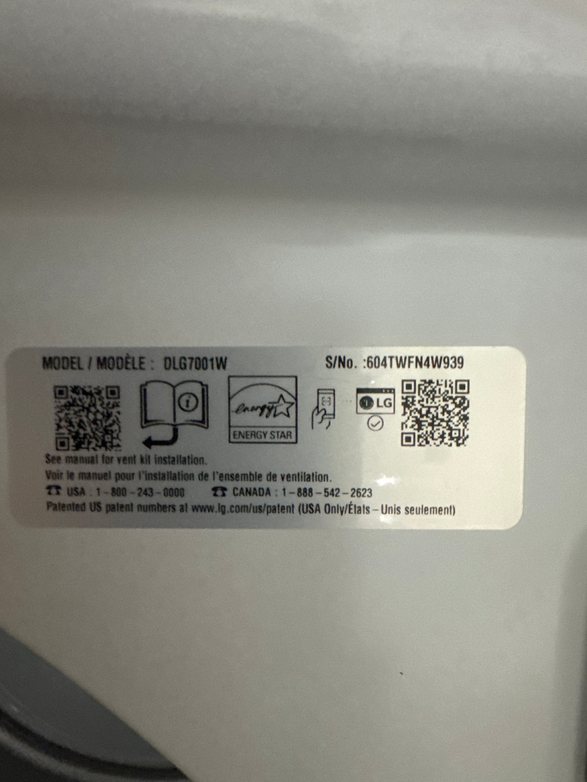LG 7.3cu.ft GAS Dryer Model#DLG7001W Serial#604TWFN4W939 (71)