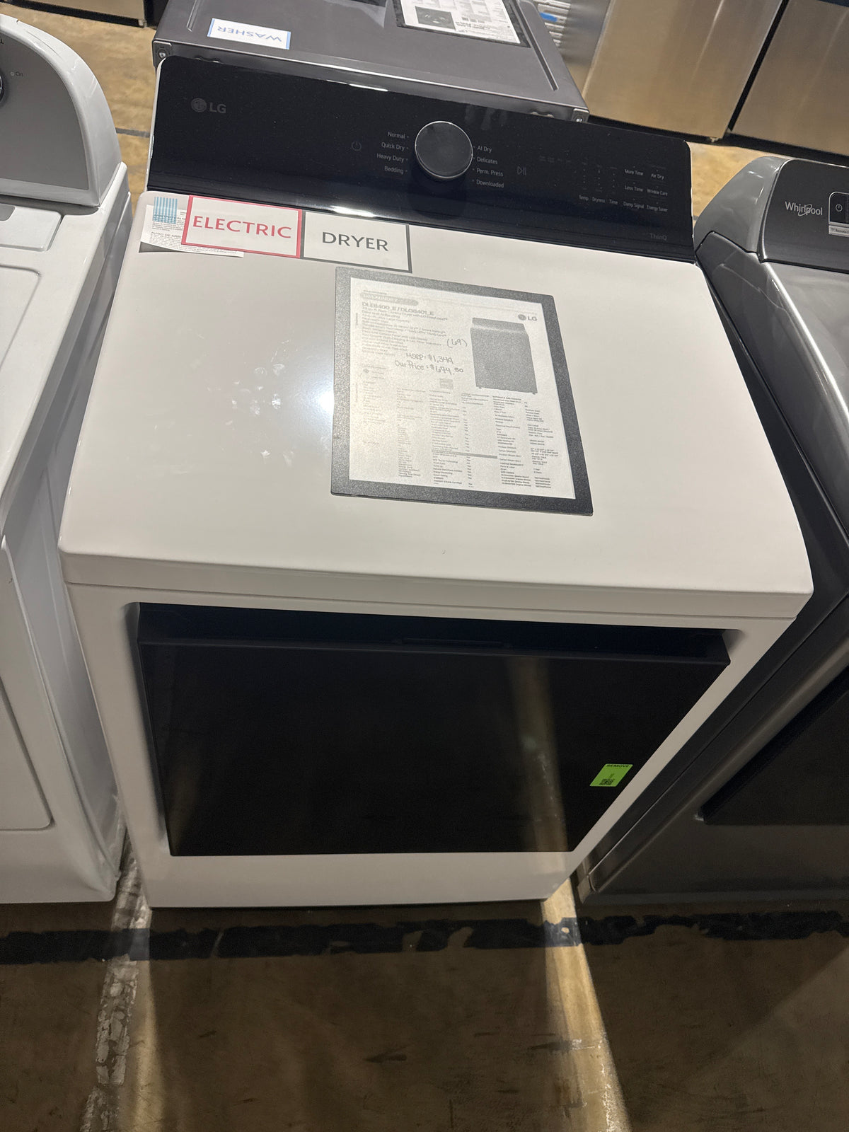 LG 7.3cu.ft ELECTRIC Dryer Model#DLE8400WE Serial#603TNMX0N955 (69)