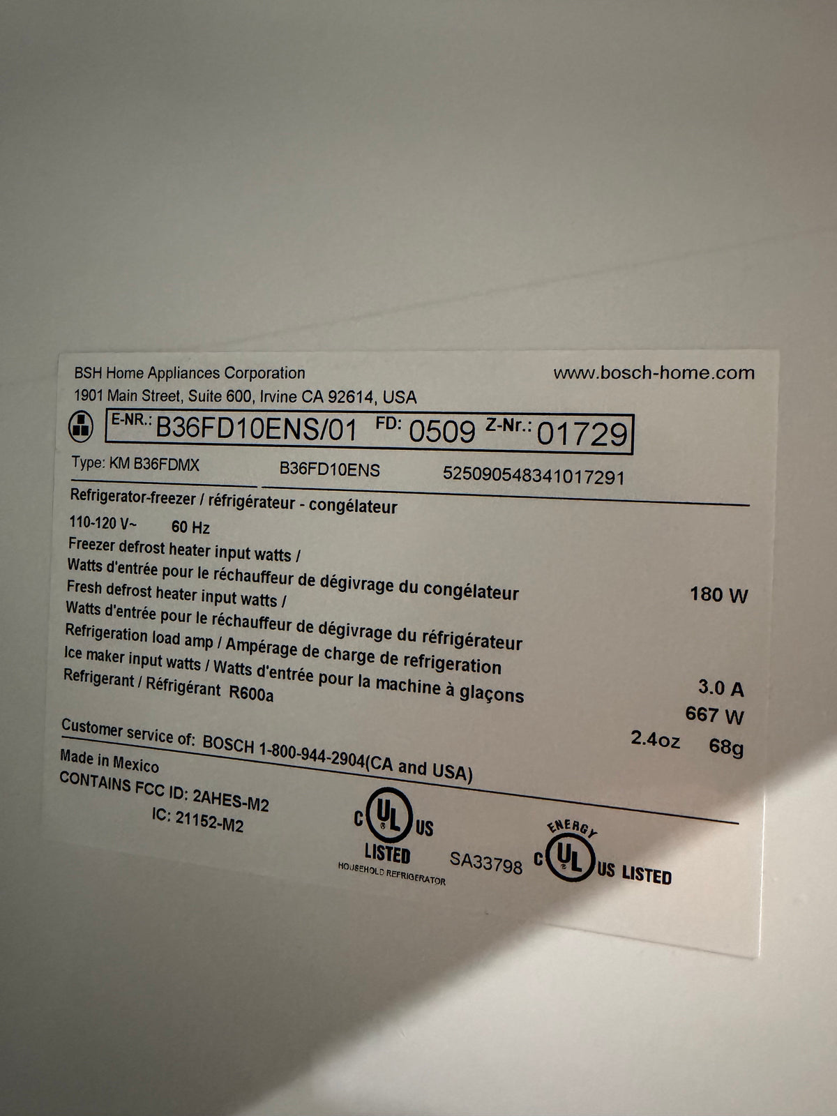 Bosch 36" French Door Refrigerator Model #B36FD10ENS  Serial #525090548341017291 (28)