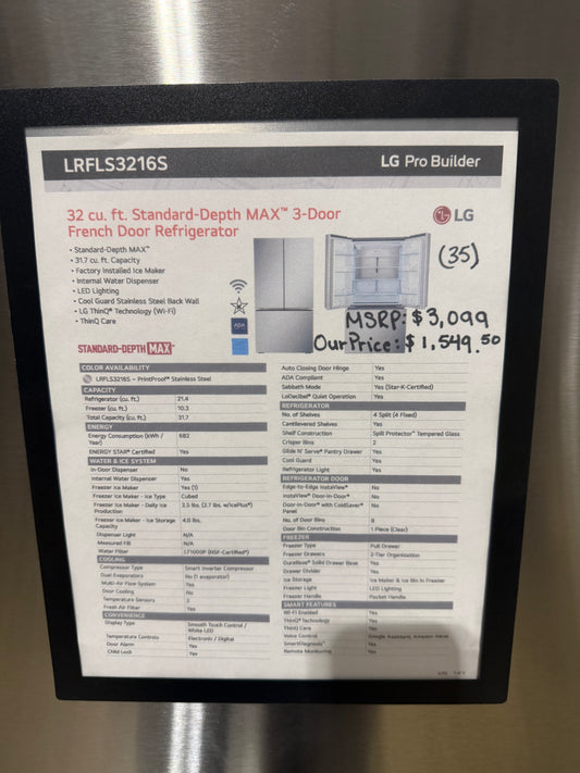 LG 36" French Door Refrigerator Model #LRFLS3216S  Serial #603MRHR4A177 (35)