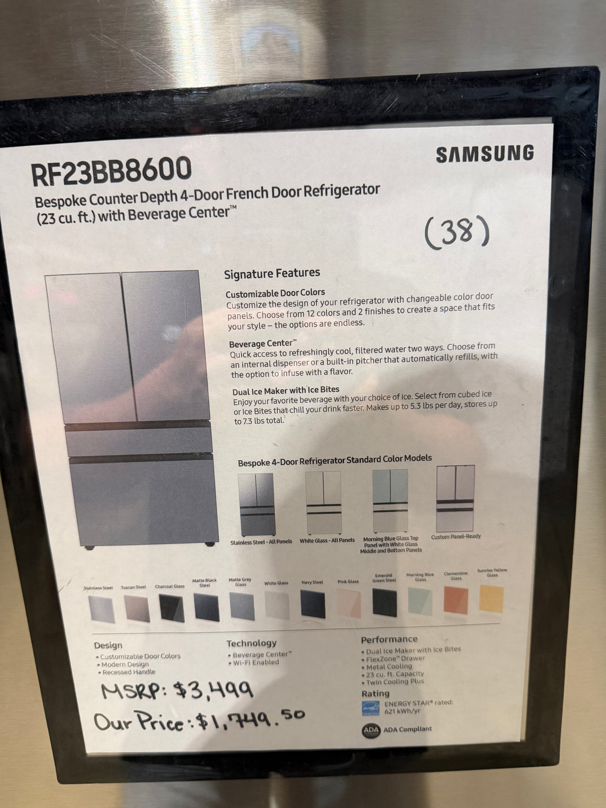 Samsung Bespoke 36" French Door Refrigerator Counter Depth Model #RF23BB8600  Serial #1H7Q43AY801543L (38)