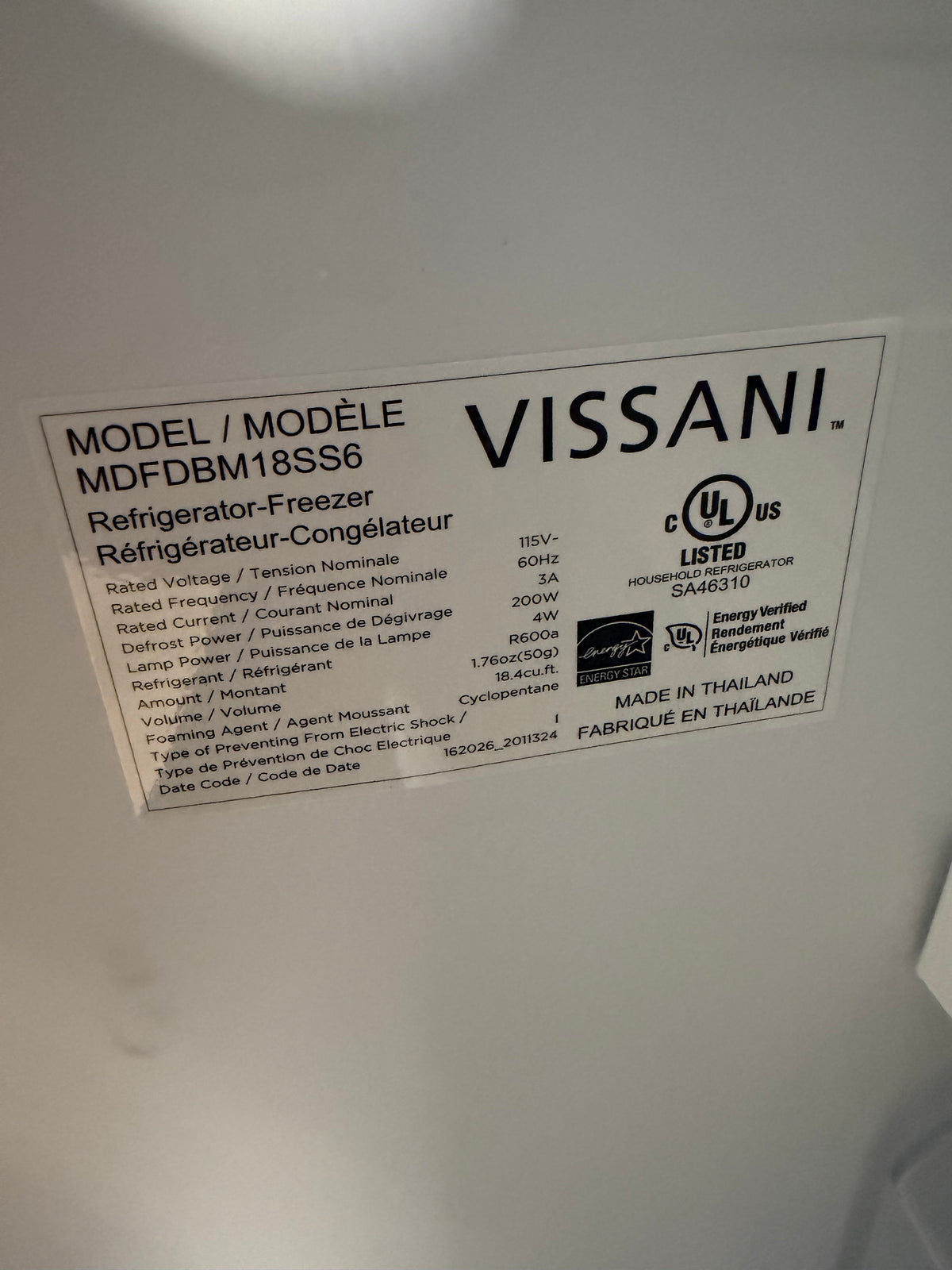 Vissani 30" French Door Refrigerator Model #MDFDBM18SS6 (41)